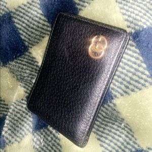 Black Leather Gold Brass Gucci Wallet